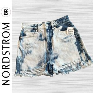 New BP Women's High Rise Distressed Bleached Cotton Ripped Denim Shorts / Sz 24